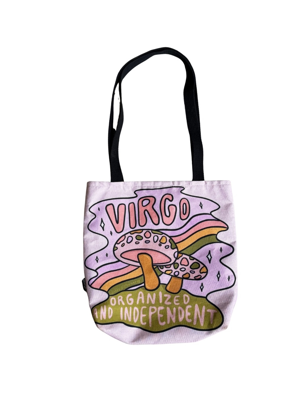 Society6 Pink Virgo Tote with Rainbow Mushroom Artwork
